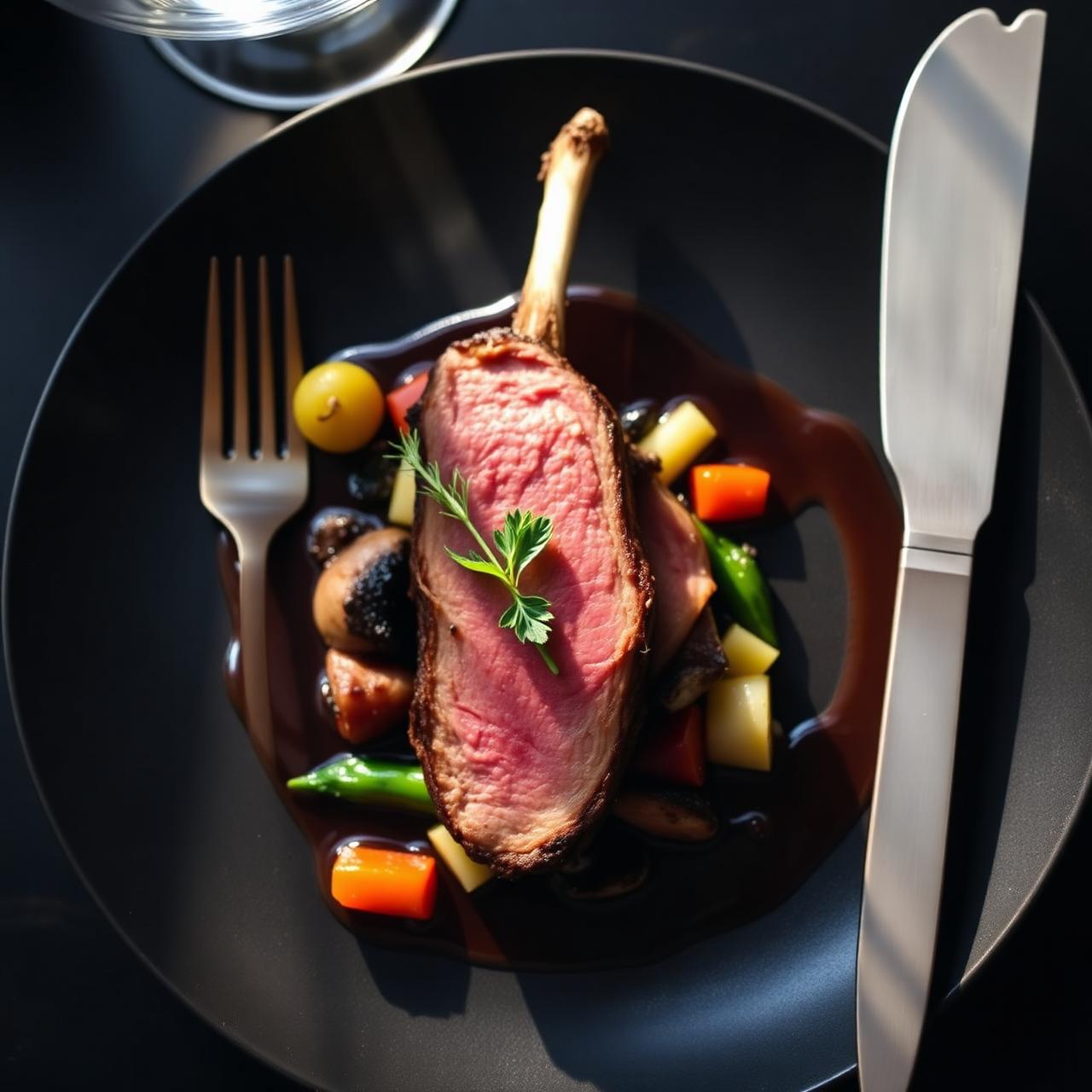 Modern angerichtete Entenbrust mit saisonalem Gemüse